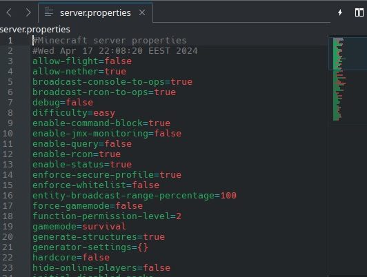 minecraftin palvelimen asetuksia